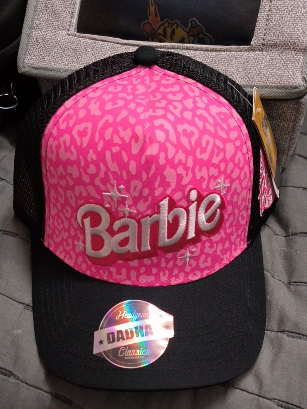Barbie Pink Leopard Print Trucker Hat with Black Mesh - Picture 1 of 5
